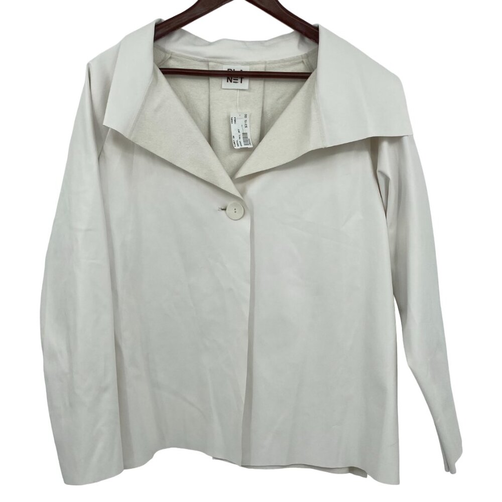 Planet Jacket Womens One Size Shirt Tail Chalk White Single Button Vegan Leather